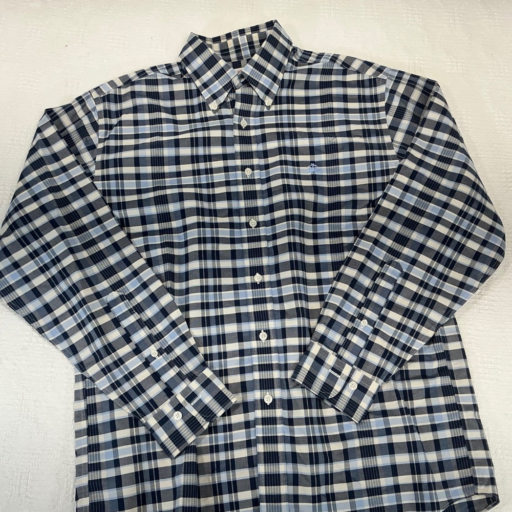 Brooks Brothers Mens M Blue Plaid Supima Cotton Non-Iron Button Down Polo Shirt